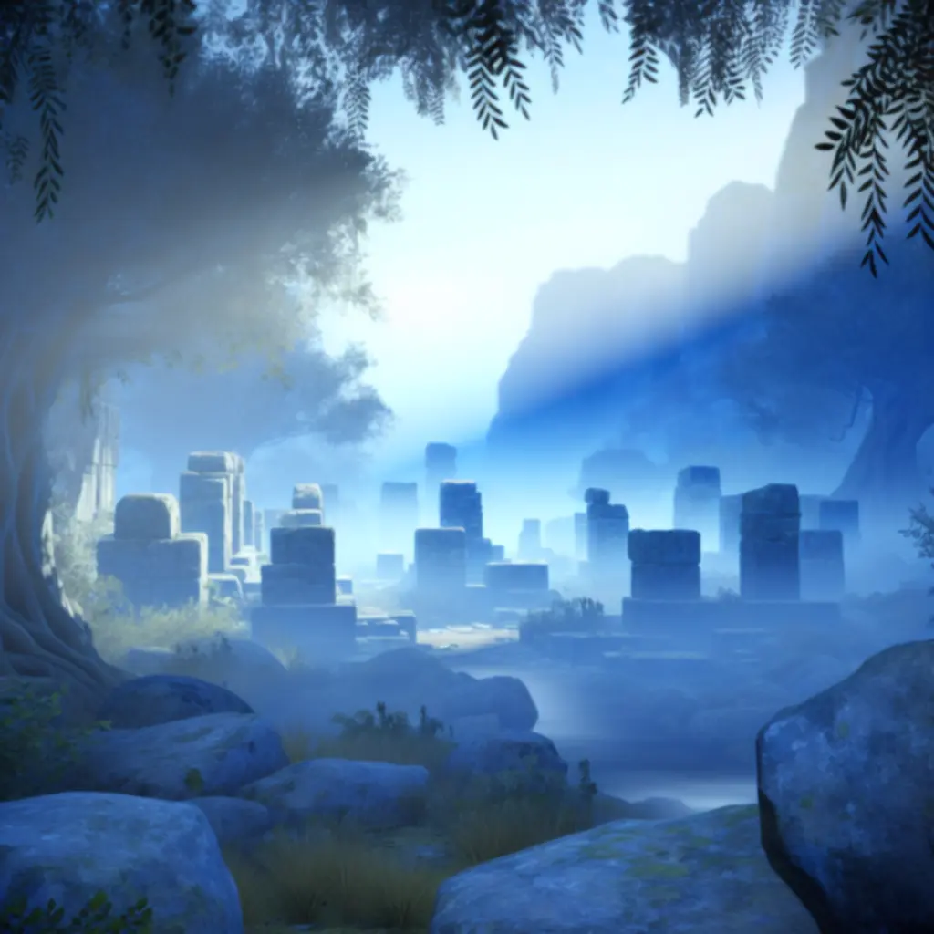 Nastrojowa sceneria dziedzińca o zmierzchu z delikatnym oświetleniem