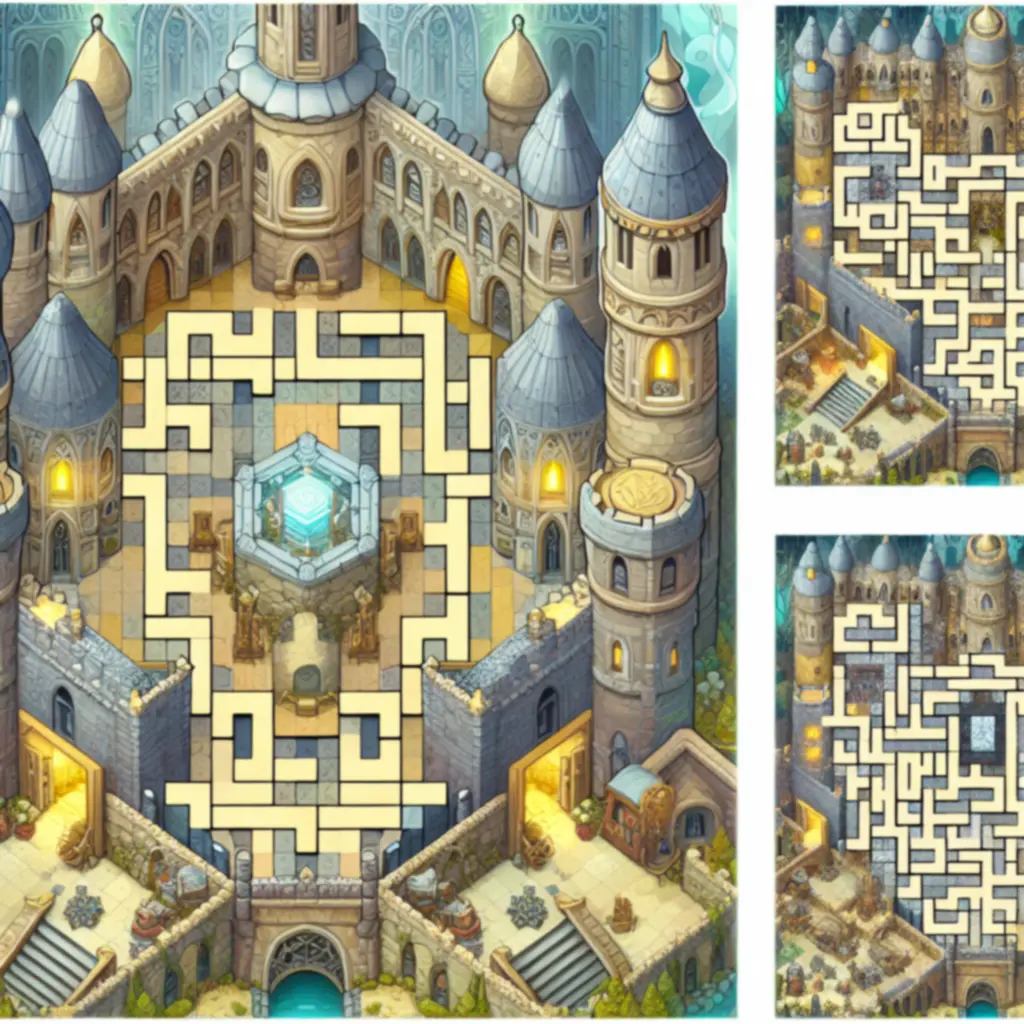 Ilustracja zamku z łamigłówkami z gry Castle Ramble Premium w stylu baśniowym