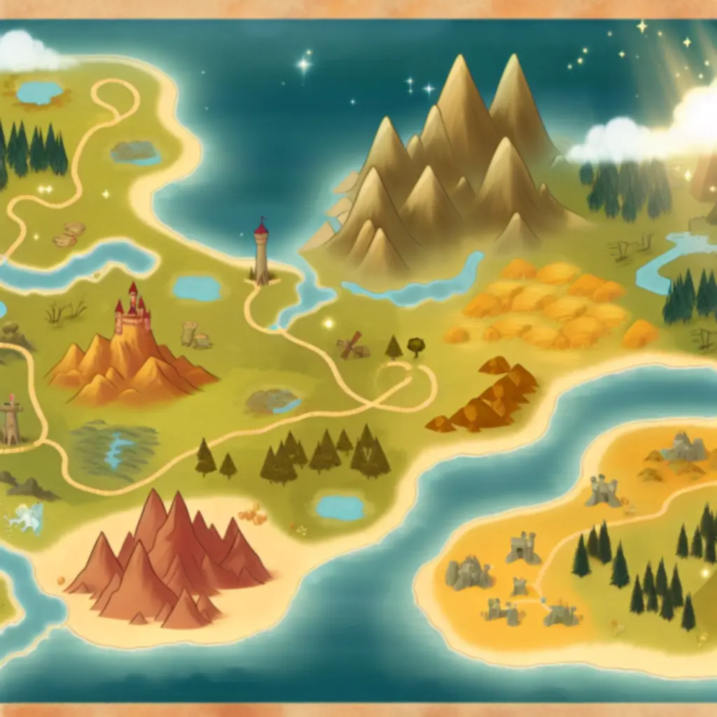 Mapa świata z zaznaczonymi krainami w Castle Ramble Premium