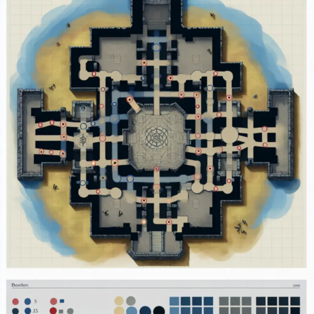 Schemat strategiczny: ścieżki i węzły na mapie zamku Castle Ramble Premium