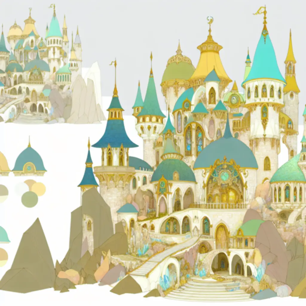 Zbliżenie na fantazyjne wieże i dziedziniec zamku